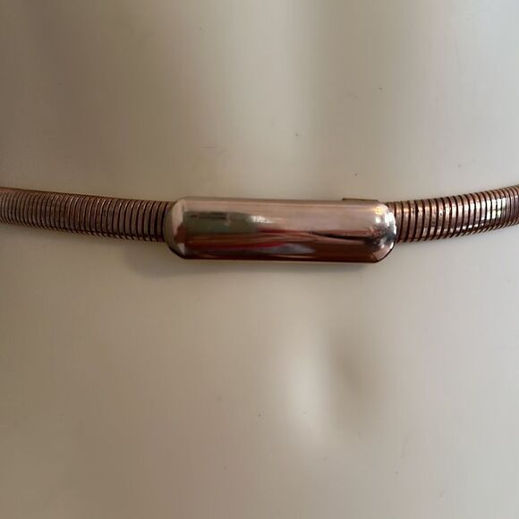 Vintage 80s gold serpentine stretch belt with rounded rectangle buckle - Picture 2 of 5